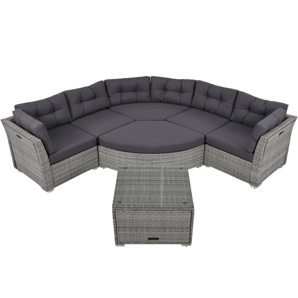 Elegant Patio Furniture Set Outdoor Daybed Rattan Sectional With Cushions And Center Table - Gray
