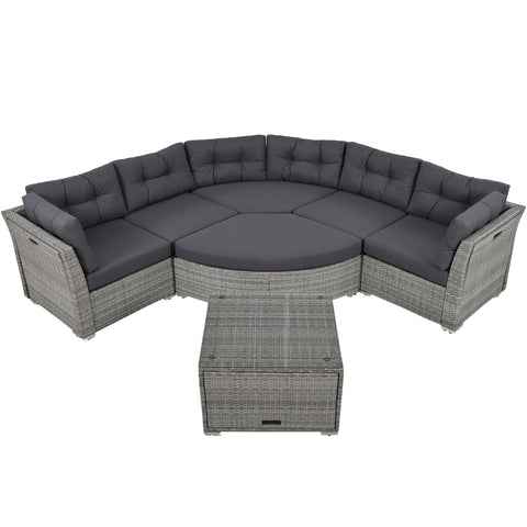 Elegant Patio Furniture Set Outdoor Daybed Rattan Sectional With Cushions And Center Table - Gray
