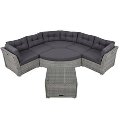 Elegant Patio Furniture Set Outdoor Daybed Rattan Sectional With Cushions And Center Table - Gray