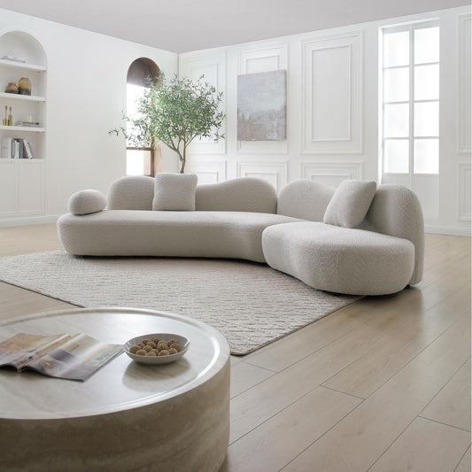Sofa With Crescent Shape And Butterfly Backrest, Includes 2 Pillows - Beige