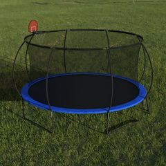 Pumpkin 14 Ft Outdoor Trampoline With Basketball Hoop Enclosure Net Ladder And Metal - Black / Blue