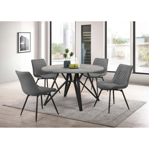 Vellux - 5 Piece Round Dining Table Set With Concrete Top Upholstered Chairs - Gunmetal