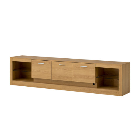 TV Stand With 6 Cabinets & 2 Open Compartments, Entertainment Center For TVs Up To 90'', Television Console - Natural Wood