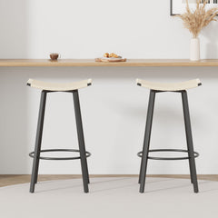 Counter Height Bar Stools Backless Handwoven Kitchen Dining Chairs With Round Footrest (Set of 2) Weaving Pub Stoo - Creamy White