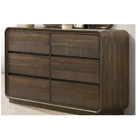 Flair Rounded Edges 1 Piece Dresser, 6 Drawer Storage Bedroom Furniture - Brown