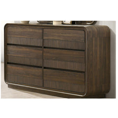 Flair Rounded Edges 1 Piece Dresser, 6 Drawer Storage Bedroom Furniture - Brown