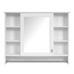 Modern Wall Mounted Mirror Cabinet With Adjustable Shelf, Soft Close Door, And Towel Bar