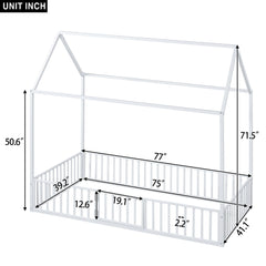 Metal House Bed With Fence And Door