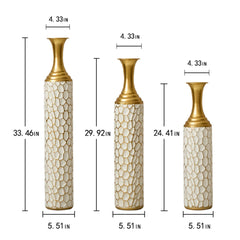 Floor Metal Vase Modern Style Decoration Home Metal Vase (Set of 3) Gorgeous Home Decoration Large Glazed Metal Vases - Gold / White