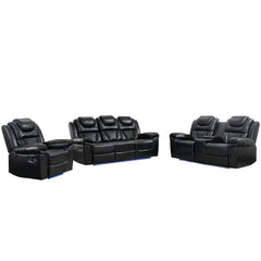 3 Pieces Recliner Sofa Sets Home Theater Seating Manual Recliner Chair With Center Console And LED Light Strip For Living Room