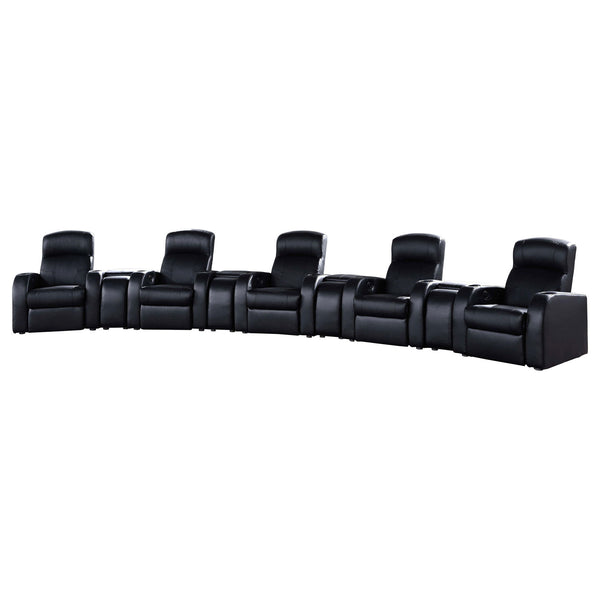 9 Piece Home Theater Seating Set With Recliners And Wedge Consoles - Black