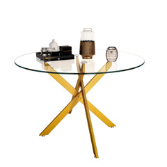 Stylish Round Clear Tempered Glass Dining Table With Metal Legs