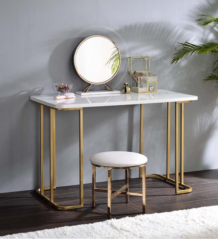 Estie - Vanity Desk (Same 93102) - White & Gold