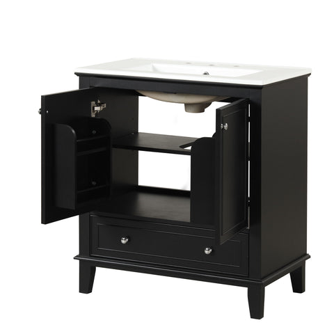 30" Bathroom Vanity With Sink Combo, Multi Functional Bathroom Cabinet With Doors And Drawer - Black