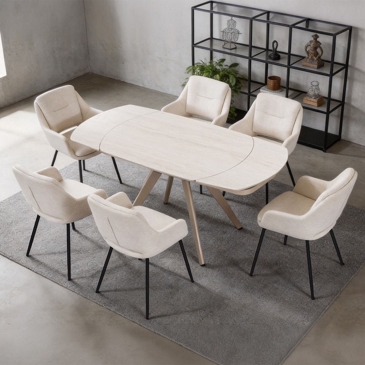Bexley - Dining Table With Ceramic Top - Cream