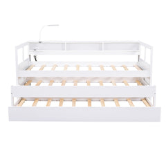 Daybed With 2 Trundles, 3 Storage Cubbies, Built In USB Charging Light