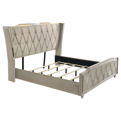 Mika - LED Upholstered Bed With Tufted Wingback Headboard And Ambient Lighting