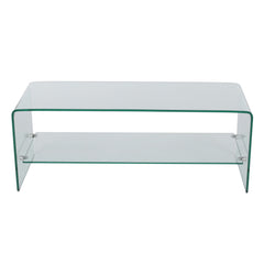 Modern Tempered Glass TV Stand With Shelf And Open Back Design - Clear