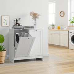 Tilted Laundry Hamper With Removable Basket, Hidden Laundry Hamper, Bathroom Storage Cabinet, Free Standing Organizer - White