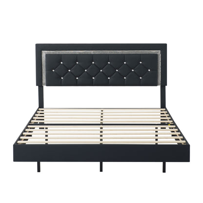 Platform Bed Frame With Adjustable Upholstered Headboard, RGB LED Lights, No Box Spring Needed