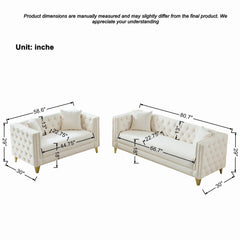 3 And 2 Seater Deep Seat Sofa With Button Nailhead, Square Arm Couches, Furniture For Living Room - Beige