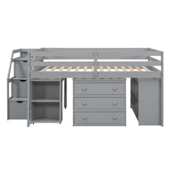 Loft Bed With Retractable Writing Desk And 3 Drawers With Storage Stairs And Shelves