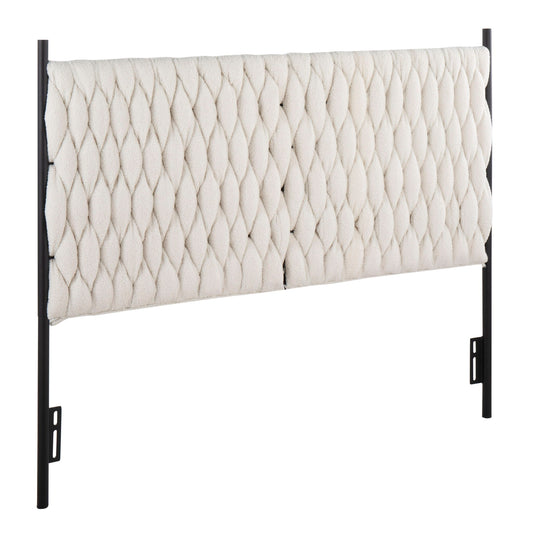 Braided Matisse - Queen Size Headboard - Black / Cream Sherpa
