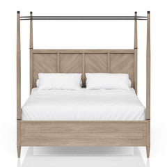Queen Canopy Bedroom Set With A 2 Drawer Nightstand A Modern Dresser With Poster Mirror And A Door Chest - Sand