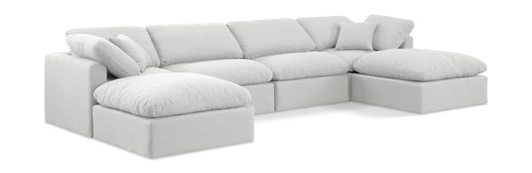 Indulge - Linen 6 Piece Modular Double Chaise Sectional - White