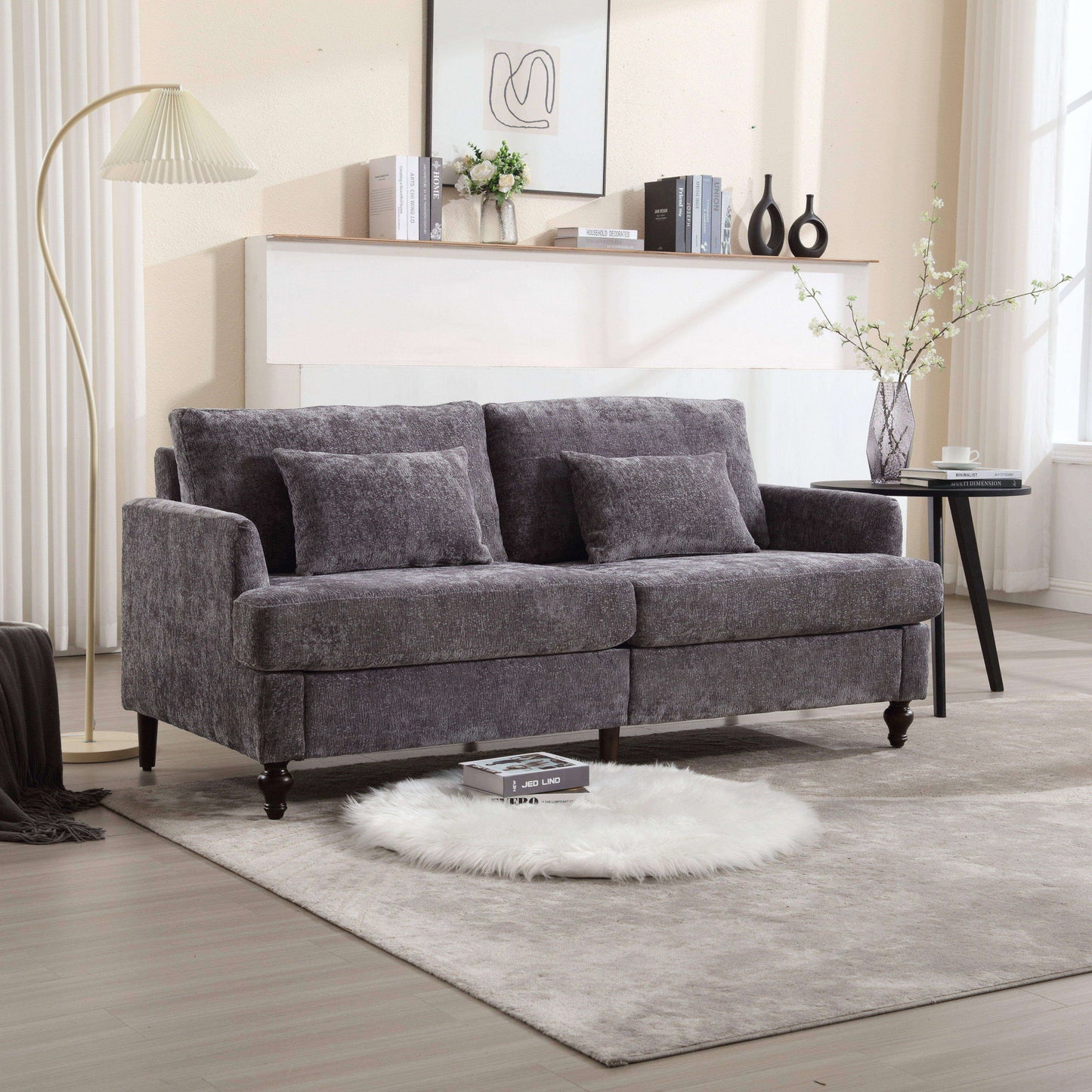 Mid Century Modern Fabric Loveseat Sofa, 2 Seat Upholstered Couch