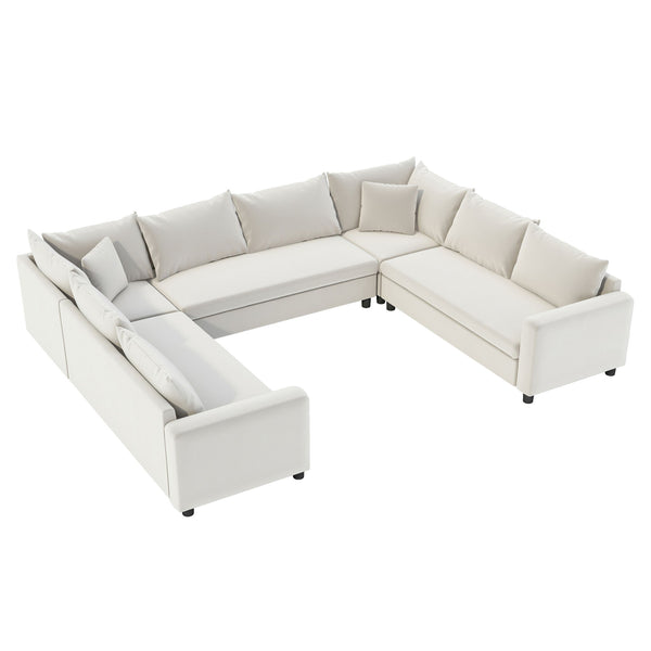 Modular Sectional Reversible U Shaped Couch Set, Free Combination Minimalist Style, Oversized 8 Seat Convertible Sofa