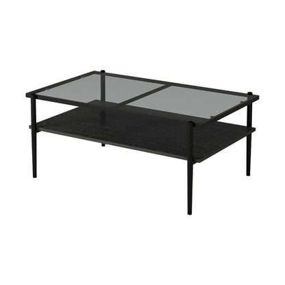 Rectangle Coffee Table With Tempered Glass Top And Legs, Modern Table For Living Room