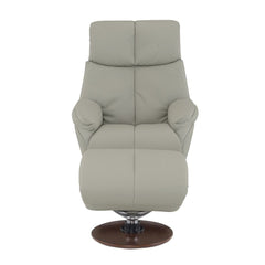 Kandoro - Motion Accent Chair With Swivel & Ottoman - Gray Leather & Brown Base