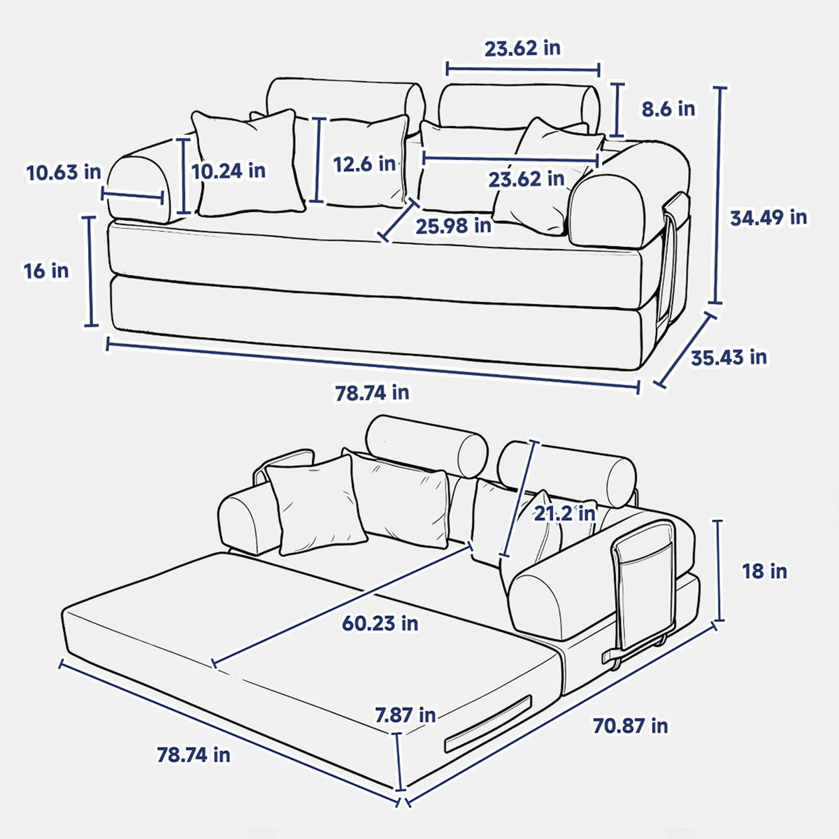 Pop Graffiti Printed Convertible Sleeper Sofa Bed, Foldable Multi Functional Couch For Living Room - White