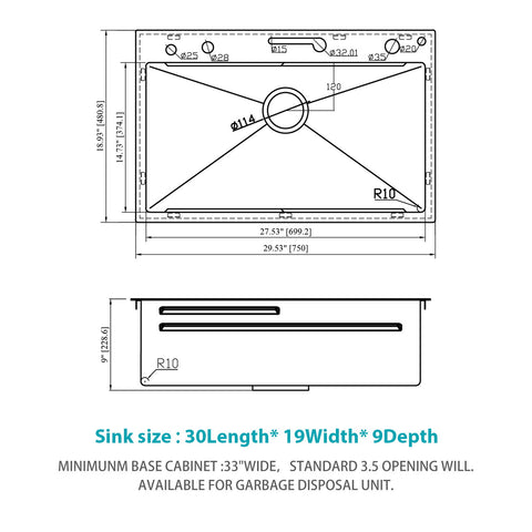 30" Whale Digital Waterfall Sink With LED Display, 16 Gauge Single Bowl Ledge Workstation - Gunmetal Black