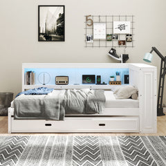 Daybed With Storage Shelves, LED, USB, And Trundle