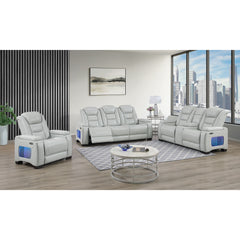 Power Recliner With Power Headrest And LED Bookshelf Arms, USB Charging - Grey