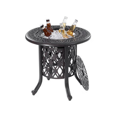 Side Table With Removable Ice Bucket, Hand Brushed Finish, Food Grade Bucket For Indoor & Outdoor Use - Antique Bronze