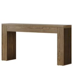 Console Table With Vertical Slat Legs For Entryway - Rustic Brown
