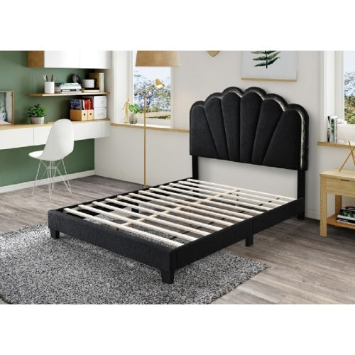 PAQUETE CAMA 01-1 - CAMA + COLCHON + MESITAS - Modern Glam  LED Platform Bed with Shell Arch Adjustable Headboard, Black