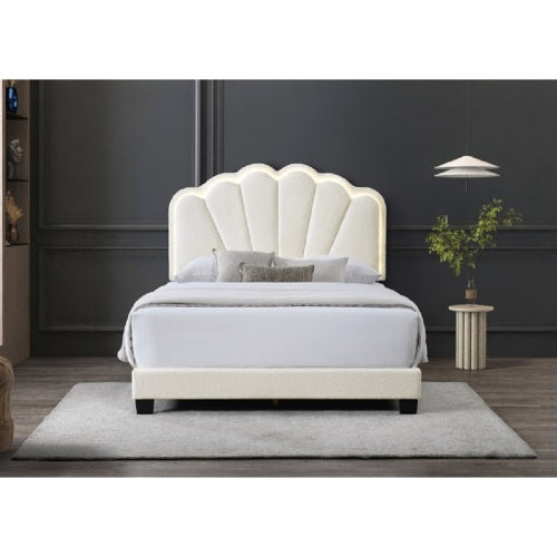 PAQUETE DE CAMA 01 - CAMA + COLCHON + MESITAS - Modern Glam LED Platform Bed with Shell Arch Adjustable Headboard