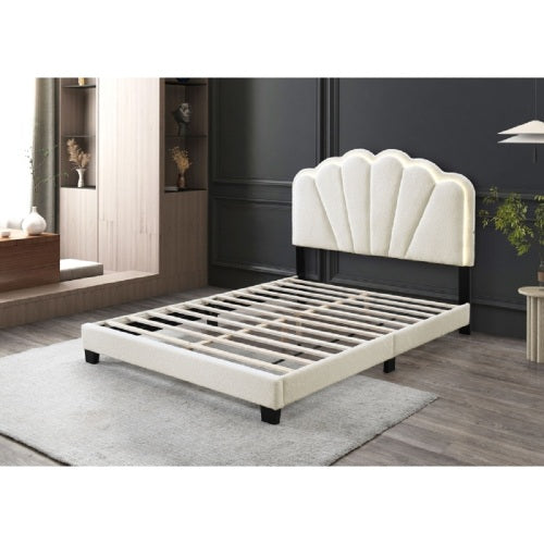 PAQUETE DE CAMA 01 - CAMA + COLCHON + MESITAS - Modern Glam LED Platform Bed with Shell Arch Adjustable Headboard