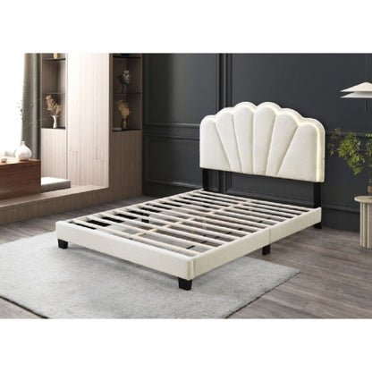 PAQUETE DE CAMA 01 - CAMA + COLCHON + MESITAS - Modern Glam LED Platform Bed with Shell Arch Adjustable Headboard