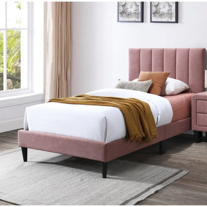 Paquete de Cama 01-2 CAMA + COLCHON + MESITAS - Twin Size Bed Nightstands Channel Tufted Headboard Upholstered Pink