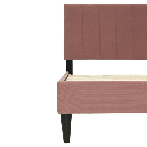 Paquete de Cama 01-2 CAMA + COLCHON + MESITAS - Twin Size Bed Nightstands Channel Tufted Headboard Upholstered Pink