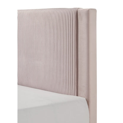 COMBO RECAMARA QUEEN: CAMA+COLCHON+MESITAS 006 - 1pc Contemporary Plush Upholstered Headboard Ribbed Texture Low-profile Frame Unobtrusive Legs Queen Platform Bed Pink Bedroom Furniture
