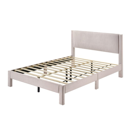 COMBO RECAMARA QUEEN: CAMA+COLCHON+MESITAS 006 - 1pc Contemporary Plush Upholstered Headboard Ribbed Texture Low-profile Frame Unobtrusive Legs Queen Platform Bed Pink Bedroom Furniture
