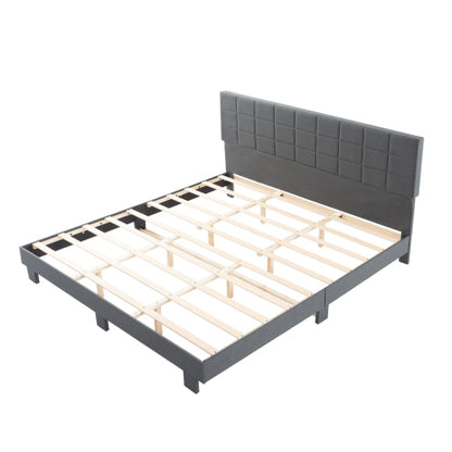 COMBO RECAMARA KING: CAMA + COLCHON + GAVINETE 009 - King Size Platform Bed Frame, Upholstered Tufted Headboard with Solid Wood Slats Support