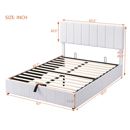 CAMA BLANCA #3-WHITE BED QUEEN Queen size Upholstered Platform bed with a Hydraulic Storage System - White(OLD SKU: LP000211AAK)