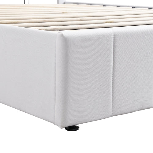 CAMA BLANCA #3-WHITE BED QUEEN Queen size Upholstered Platform bed with a Hydraulic Storage System - White(OLD SKU: LP000211AAK)